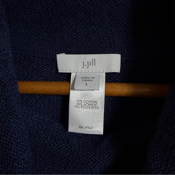 J.Jill navy Aztec oversized tunic poncho knit cowl neck sweater size Large - Picture 5 of 5